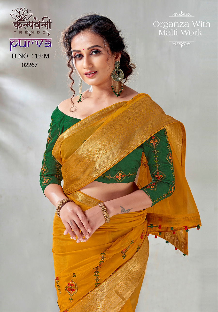 Purva 12 Embroidery Work Designer Sarees Catalog